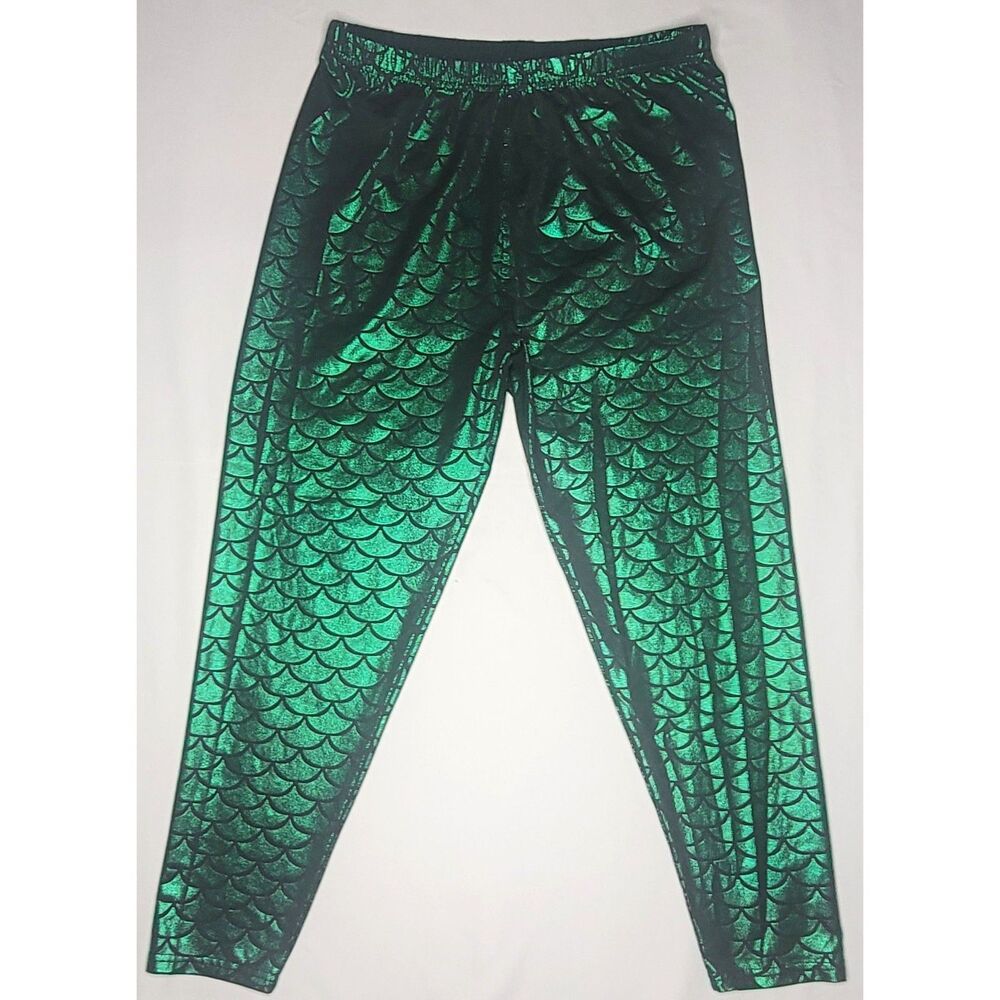 Green Metallic Mermaid Leggings Fish Scale Costume Pants XL